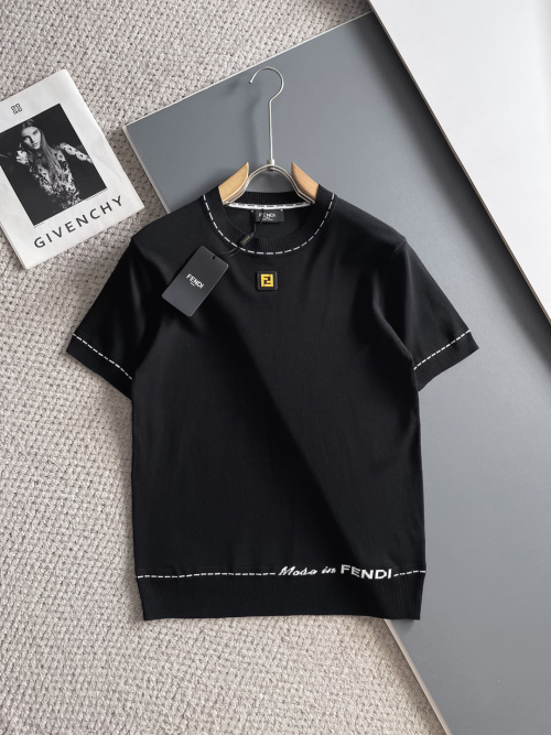 Fendi Men's Black Short Sleeve Knit T-Shirt With Logo Detail - Modern Style 1 Fendi Men's Black Short Sleeve Knit T-Shirt With Logo Detail - Modern Style