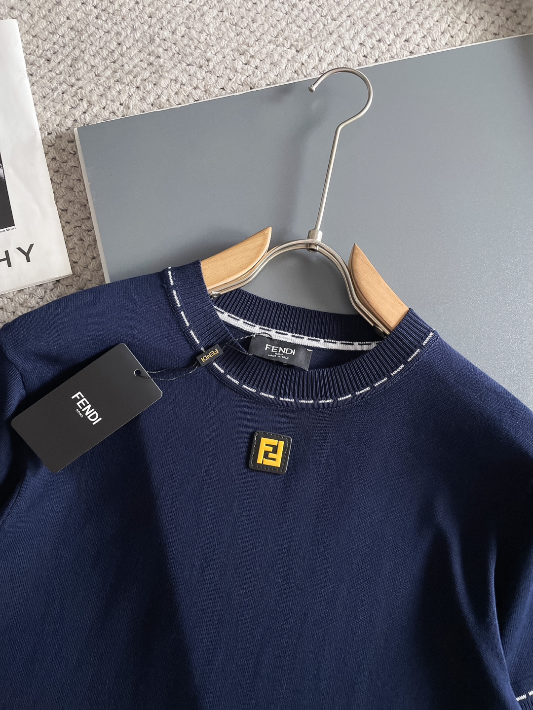 Fendi Men's Navy Blue Short Sleeve Knit T-Shirt with Logo Detail 3 cmp i1748623652405 188 0 1
