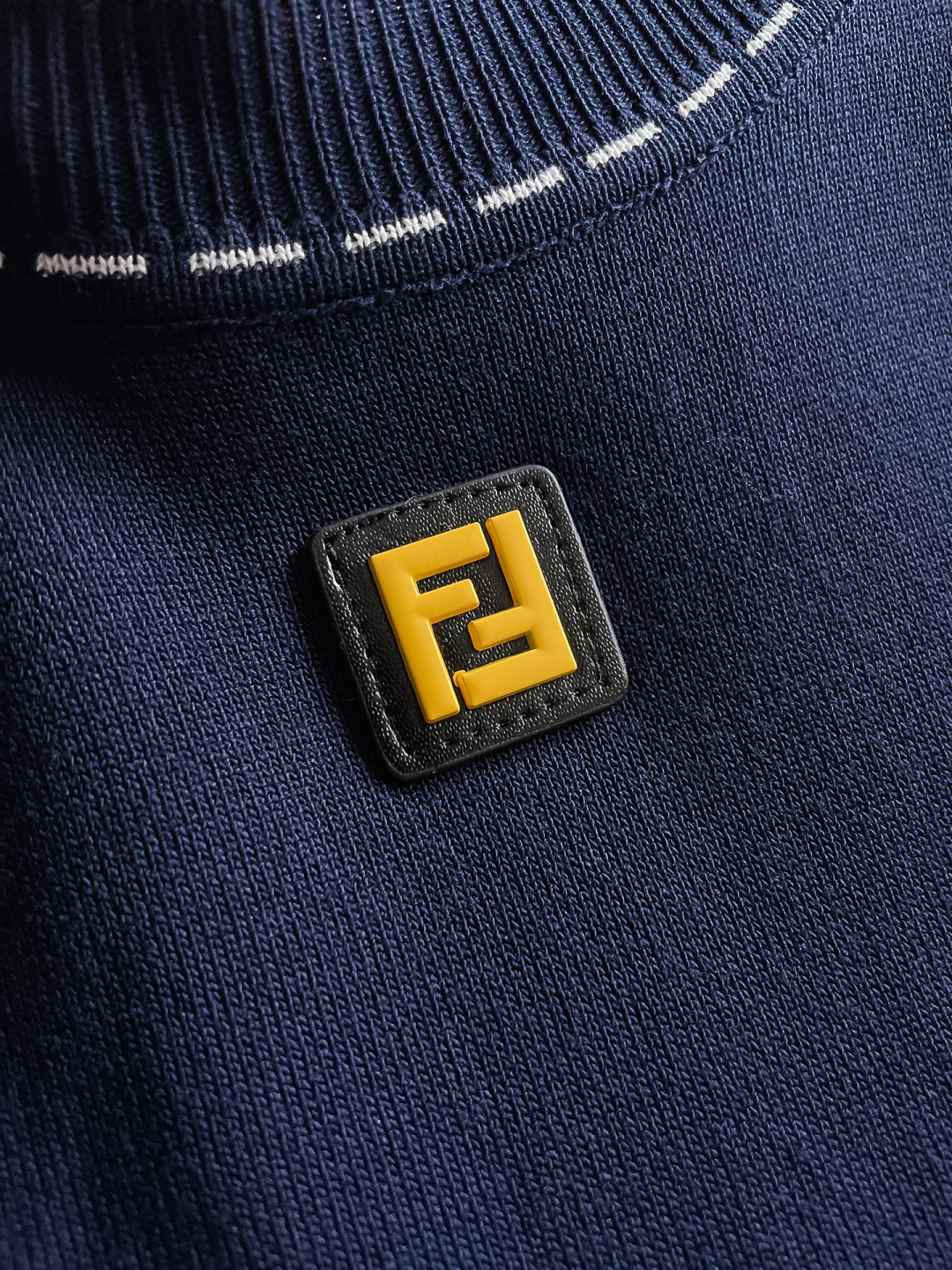 Fendi Men's Navy Blue Short Sleeve Knit T-Shirt with Logo Detail 4 cmp i1748623652422 9766 0 2