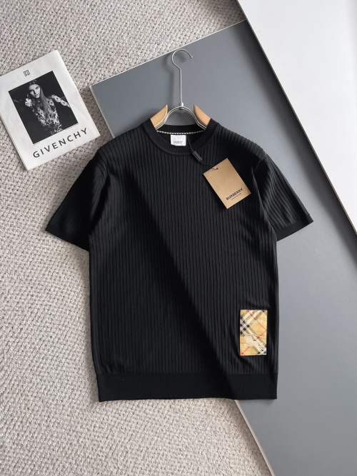 Burberry Heren Zwart Gebreid T-shirt met Korte Mouwen en Logo Detail 1 Burberry Heren Zwart Gebreid T-shirt met Korte Mouwen en Logo Detail