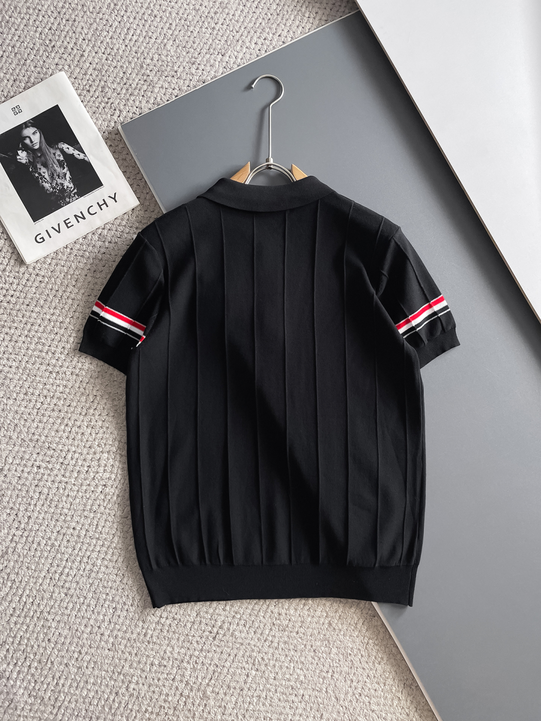 Thom Browne Black Knitted Polo Shirt With Striped Sleeves - Classic Fit 10 cmp i1748623825948 1007 0 8