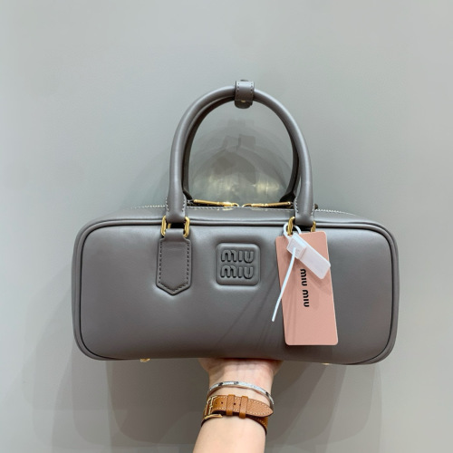 Miu Miu Arcadie Bowling Bag in Mud Gray, Luxurious Leather, Chic Style 12 Miu Miu Arcadie Bowling Bag in Mud Gray, Luxurious Leather, Chic Style