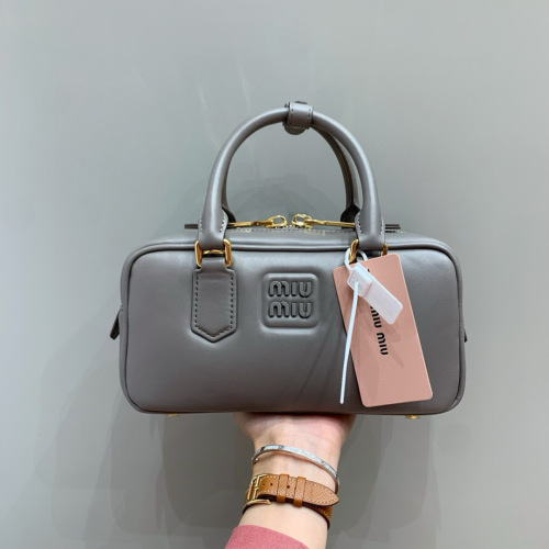 Miu Miu Arcadie Small Bowling Bag, Leather, Mud Gray Color, 22x10.5x7.5 cm 15 Miu Miu Arcadie Small Bowling Bag, Leather, Mud Gray Color, 22x10.5x7.5 cm