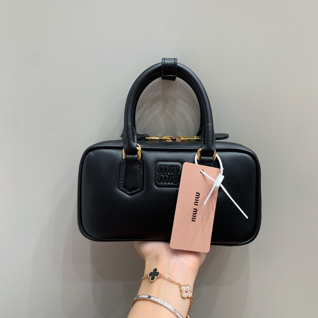 Miu Miu Arcadie Black Leather Bowling Bag, 19 cm - Chic & Compact