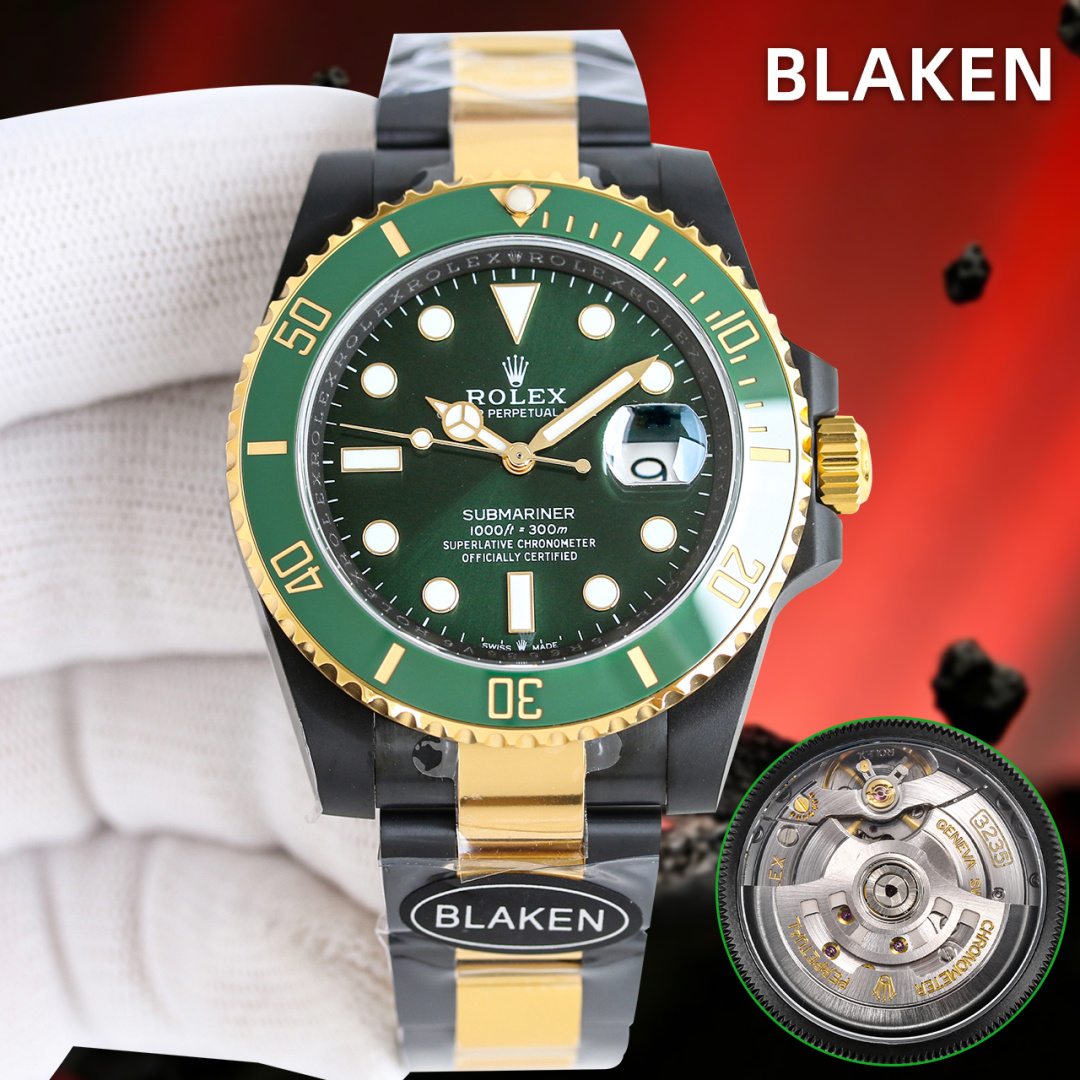NO:850266,Unifying the dark night legend of the fourth-generation BLAKEN Submariner series between gold and black Rolex. 1. The pinnacle, cool presentation - BLAKEN advanced modified Submariner series, specially created for you who pursue uniqueness and individuality. It perfectly integrates the classic charm of Rolex with modern modification aesthetics, allowing you to show your unique temperament of beauty and coolness in any occasion. 2. Exquisite craftsmanship, ultimate restoration - the gold and black watch body adopts DLC The blackening treatment not only adds a mysterious and deep texture, but also greatly improves its wear resistance and durability. - Dial special effects The one-to-one dial carefully reproduced by the Blacken modification team reproduces the unique charm with the highest degree of restoration. Every time you gaze at the dial, you feel like you are in a mysterious dark night. 3. Powerful movement, stable and accurate - equipped with one Movement machinery, this classic movement is known for its excellent stability. It continues to provide precise power to the watch, ensuring accurate travel time, so that you do not need to worry about time deviations. 4. Perfect size, comfortable to wear - the exquisite design of 40 mm in diameter and 11 mm in thickness not only complies with ergonomic principles, ensures wearing comfort, but also visually presents just the right level of sophistication and grandeur. A sincere work, waiting for watch friends from all walks of life to come and taste it, and appreciate the unique charm of this top Rolex modification artifact.,,rolex19860909统一 第四代 BLAKEN 款水鬼系列间金黑劳力士的暗夜传奇  一、巅峰之作,酷炫呈现  - BLAKEN 高级改装水鬼系列,专为追求独特与个性的您打造.它将劳力士的经典魅力与现代改装美学完美融合,让您在任何场合都能展现出美与酷的独特气质.  二、精湛工艺,极致还原  - 表身间金黑化表身采用 DLC 黑化处理,不仅增添了神秘深邃的质感,更使其耐磨性大幅提升,经久耐用. - 表盘特效Blacken 改装团队精心复刻的一比一表盘,以 的还原度重现独特魅力,每一次凝视表盘,都仿佛置身于神秘的暗夜之中.  三、强劲机芯,稳定精准  - 搭载一体 机芯机械,这一经典机芯以其卓越的稳定性著称.它持续为腕表提供精准动力,确保走时准确无误,让您无需为时间的偏差而担忧.  四、完美尺寸,舒适佩戴  - 直径 40 毫米,厚度 11 毫米的精巧设计,既符合人体工程学原理,保证了佩戴的舒适性,又在视觉上呈现出恰到好处的精致与大气.  诚意之作,静候各路表友前来品鉴,一同领略这一劳力士改装巅峰神器的独特魅力.,,rolex,Watch
