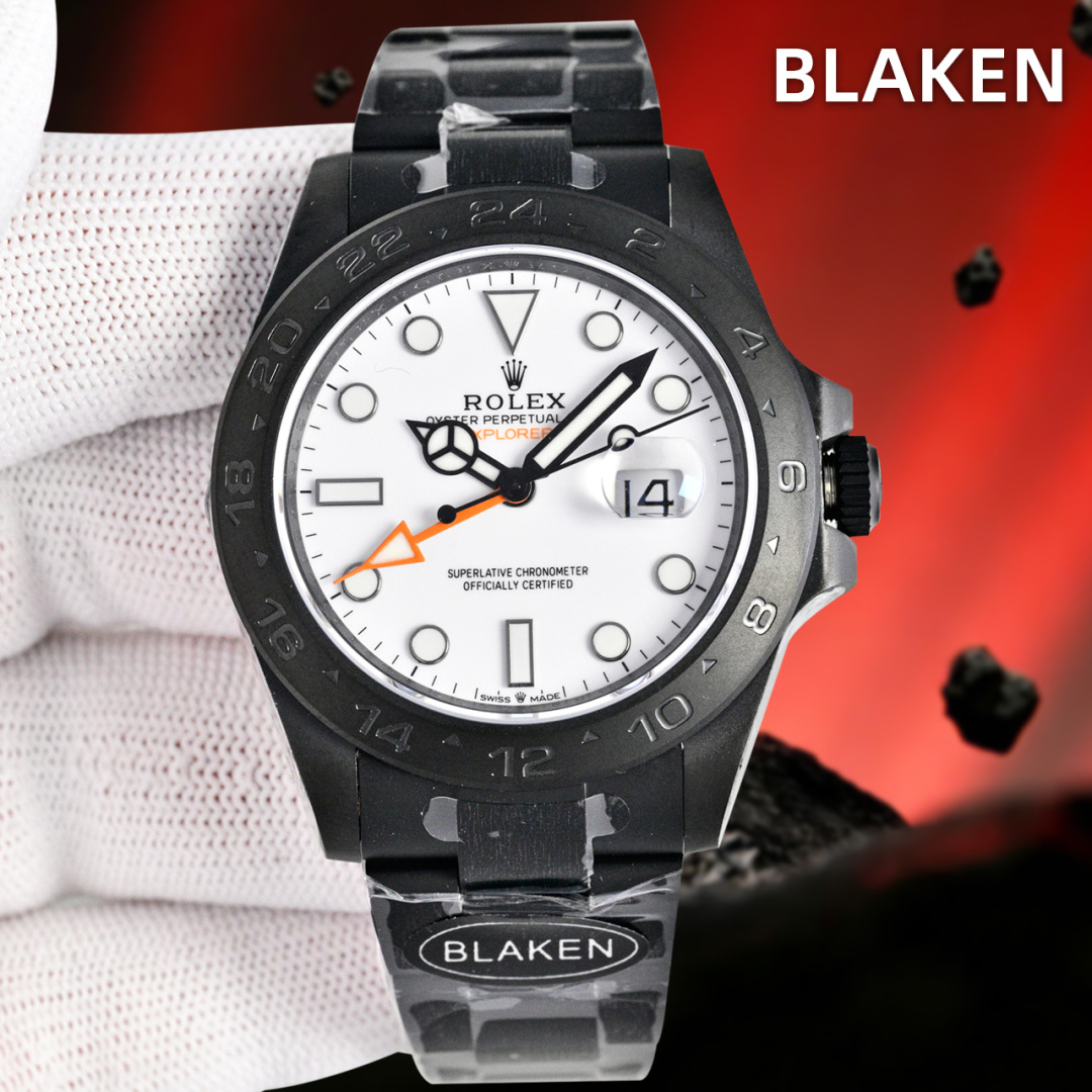 NO:850277,White Black Box 50 Rolex Explorer II 42mm Rolex Explorer II 42mm BLAKEN Full Black Custom German DLC Matte Black Coating Oystersteel Case & Bracelet Oystersteel Case & Bracelet Sapphire mirror transparent and wear-resistant Sapphire Crystal Cal. Integrated movement Stable and reliable Cal. Movement  All matte black with full texture, low-key and hard-core #Rolex #ExplorerII #BLAKENmodification #DLCblackening #Watch modification,, tom ford, rolex19860909白 黑 盒子50 劳力士 探险家型II 42mm Rolex Explorer II 42mm BLAKEN 全黑定制 BLAKEN Full Black Custom 德国DLC哑光黑化 German DLC Matte Black Coating 蚝式精钢表壳 + 实心表带 Oystersteel Case & Bracelet 蓝宝石镜面通透耐磨 Sapphire Crystal Cal.一体机芯 稳定可靠 Cal. Movement 全哑黑质感拉满,低调又硬核 #劳力士 #探险家II #BLAKEN改装 #DLC黑化 #腕表改装,,tom ford,rolex,Watch