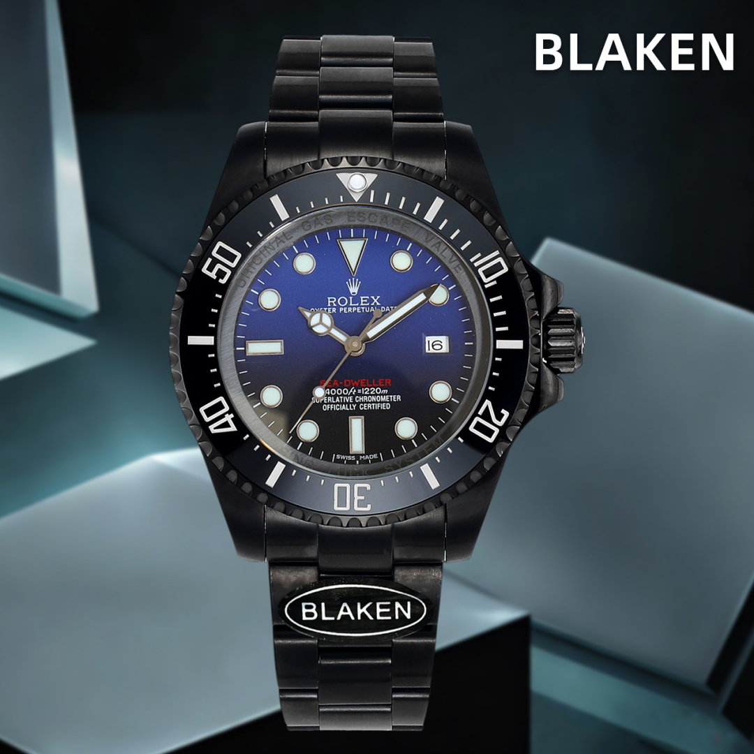 NO:860393,Unified [44mm Deep Submersible Big Ghost King] Dare to try and innovate again - BLAKEN Rolex SEA Deep Submersible series overseas customized version - deeply modified according to the strong request of the majority of watch friends. BLAKEN boldly launches - all black treatment, a Rolex with special significance - 'Red Green/Blue Devil' adhering to the solid Ghost King, upgraded with fine-tuned integrated teeth buckle!  Stable and durable foundation, using PVD vacuum negative ion frosted electroplating technology, plus a hard black coat, which is not only more wear-resistant, but also uses Dandong integrated movement!  Durable and stable, the black inner shadow and second hand are the finishing touches, giving it a conspicuous and unique look. Inspired by the famous overseas modification institution - BLAKEN is committed to continuing Rolex's eternal classics and turning 'good' into 'classic'!  ,,rolex19860909统一【44mm深潜型大鬼王】敢于尝试 再创新潮——BLAKEN劳力士SEA深潜系列海外定制版——据广大表友强烈要求深度改装.BLAKEN大胆推出——全黑化处理,具有特殊意义的劳力士——“红绿/蓝魔”秉承鬼王坚实,升级可微调一体化拉牙扣子！稳定,耐用的基础,采用PVD真空负离子磨砂电镀技术,外加一层坚硬的黑色外衣,不仅更加抗磨,而且采用丹东一体机芯！经久稳定,黑色内影和秒针有画龙点睛之意,赋予其显眼,独特的一面.灵感来自海外著名改装机构——BLAKEN致力延续劳力士永恒的经典,让“好”变成“经典”！,,rolex,Watch