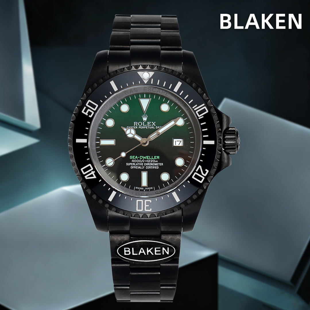 NO:860382,A set of [44mm Deep Submersible Big Ghost King] Dare to try and innovate again - BLAKEN Rolex SEA Deep Submersible series overseas customized version - deeply modified according to the strong request of the majority of watch friends. BLAKEN boldly launches - all black treatment, a Rolex with special significance - 'Red Green/Blue Devil' adhering to the solid Ghost King, upgraded with fine-tuned integrated tooth-pulling buttons!  Stable and durable foundation, using PVD vacuum negative ion frosted electroplating technology, plus a hard black coat, which is not only more wear-resistant, but also uses Dandong integrated movement!  Durable and stable, the black inner shadow and second hand are the finishing touches, giving it a conspicuous and unique look. Inspired by the famous overseas modification institution - BLAKEN is committed to continuing Rolex's eternal classics and turning 'good' into 'classic'!  ,,rolex19860909一套【44mm深潜型大鬼王】敢于尝试 再创新潮——BLAKEN劳力士SEA深潜系列海外定制版——据广大表友强烈要求深度改装.BLAKEN大胆推出——全黑化处理,具有特殊意义的劳力士——“红绿/蓝魔”秉承鬼王坚实,升级可微调一体化拉牙扣子！稳定,耐用的基础,采用PVD真空负离子磨砂电镀技术,外加一层坚硬的黑色外衣,不仅更加抗磨,而且采用丹东一体机芯！经久稳定,黑色内影和秒针有画龙点睛之意,赋予其显眼,独特的一面.灵感来自海外著名改装机构——BLAKEN致力延续劳力士永恒的经典,让“好”变成“经典”！,,rolex,Watch