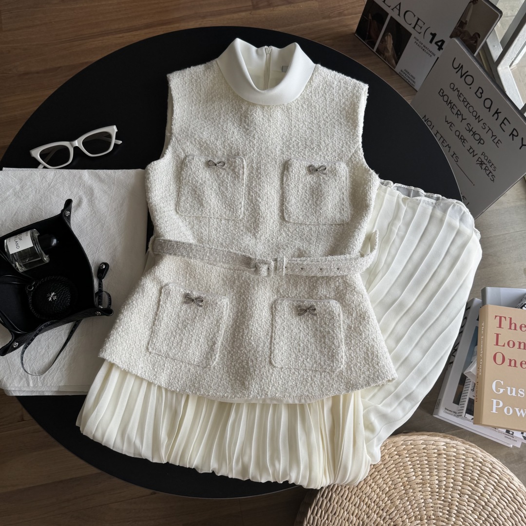 Elegant Two-Piece Sleeveless Tweed and Chiffon Pleated Midi Dress 2 cmp i1748797862670 2230 0 8