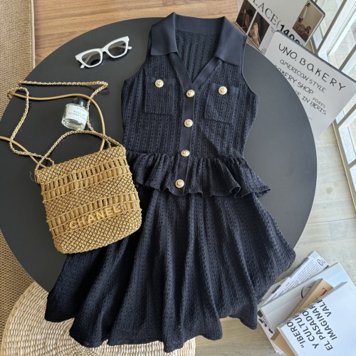 Elegant Sleeveless Knit Dress with Ruffle Hem - Chic & Comfortable 1 Elegant Sleeveless Knit Dress with Ruffle Hem - Chic & Comfortable