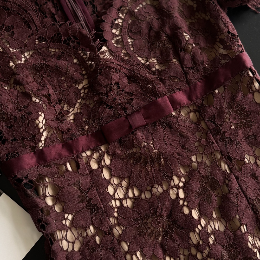Elegant Burgundy Lace Dress - V-Neck, Floral Hollow-Out Design for Women 6 cmp i1755527227058 9949 0 4