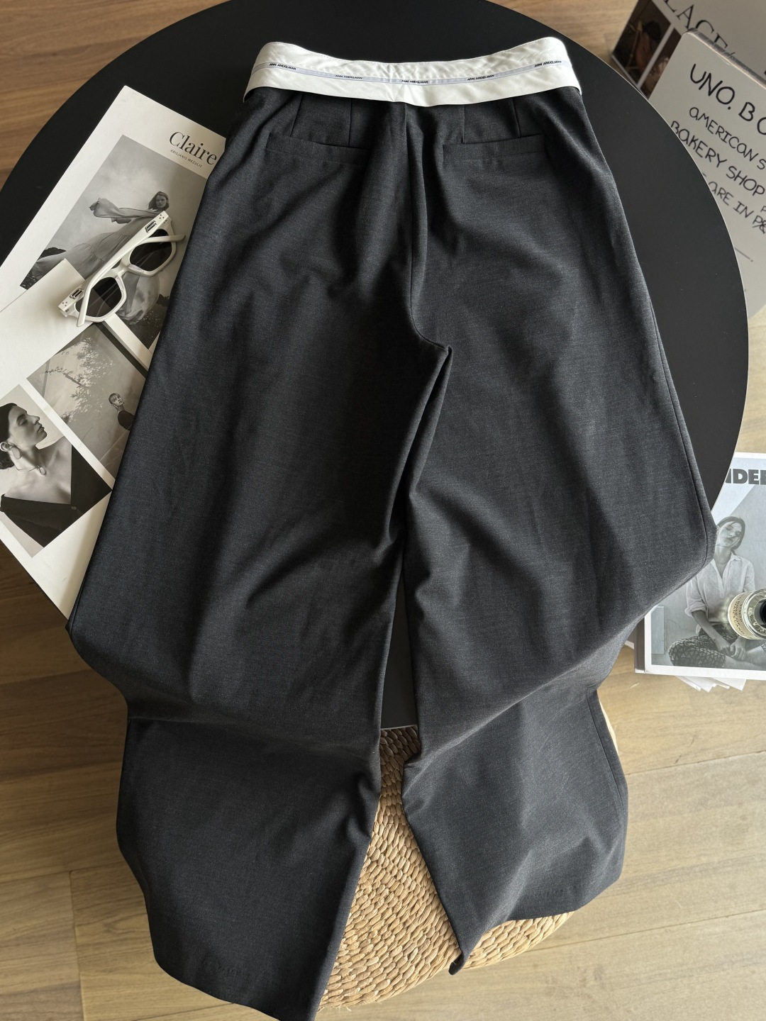 Women's Gray Wide Leg Pants with White Magnetic Waistband - Elegant Casual Style 8 cmp i1757953868726 6782 0 6