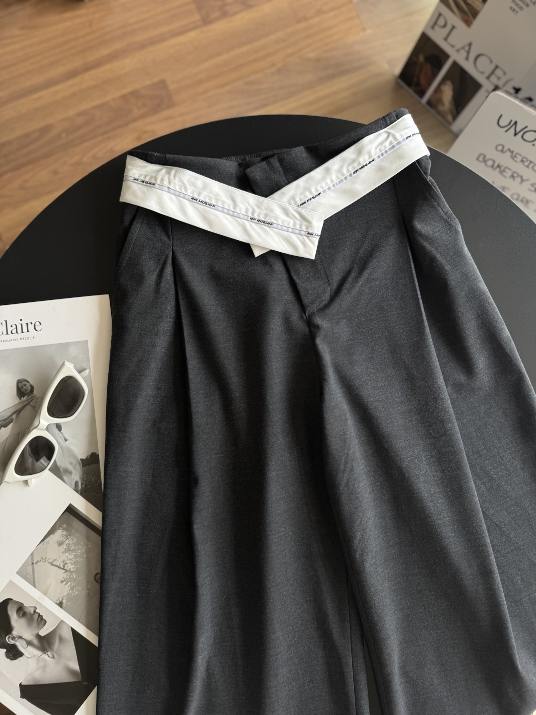 Women's Gray Wide Leg Pants with White Magnetic Waistband - Elegant Casual Style 3 cmp i1757953874095 7518 0 1