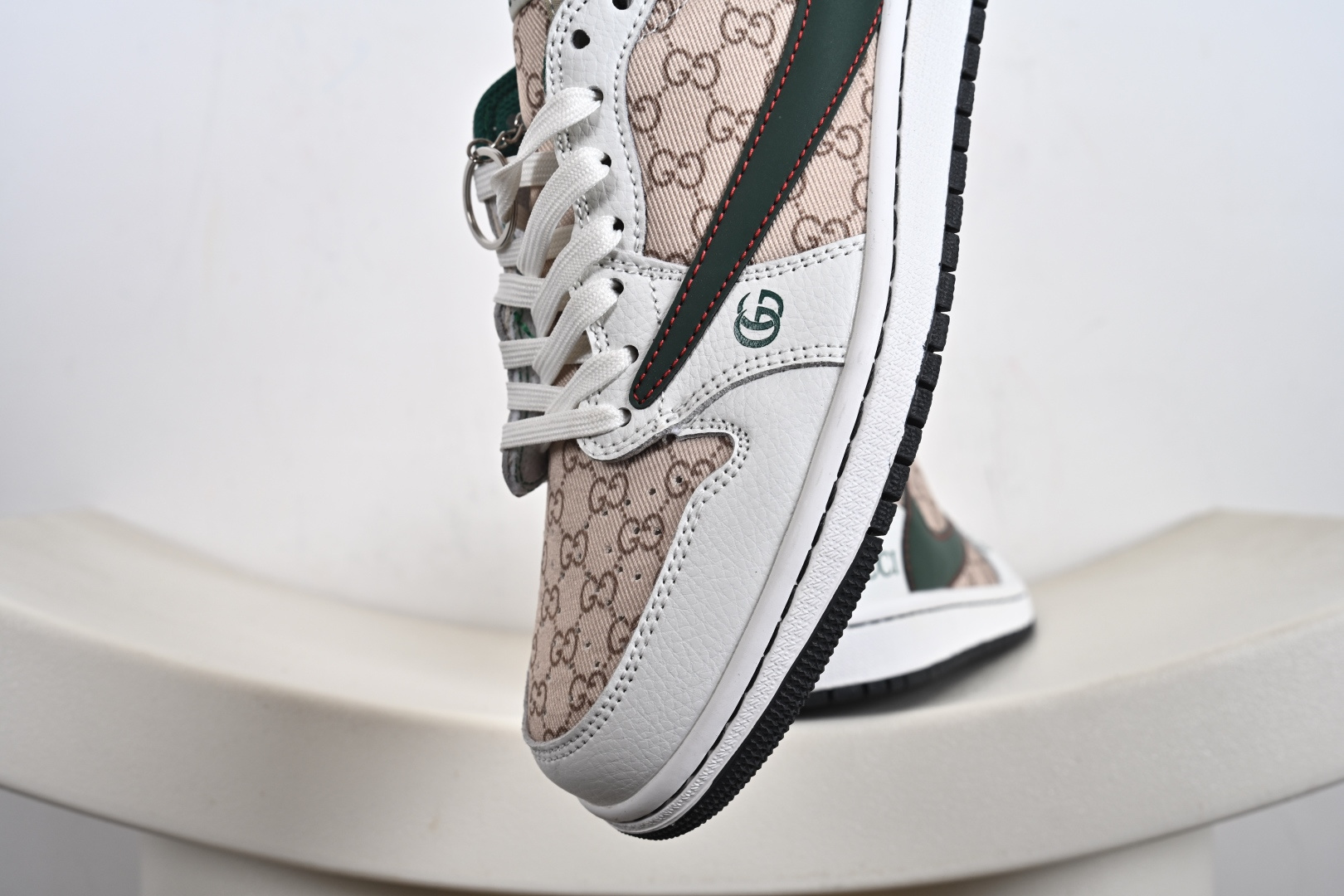 定制版Gucci x Travis Scott x Air Jordan 1 Low 古驰古奇 x AJ1 低帮 白绿帆布倒钩 DZ5899-003