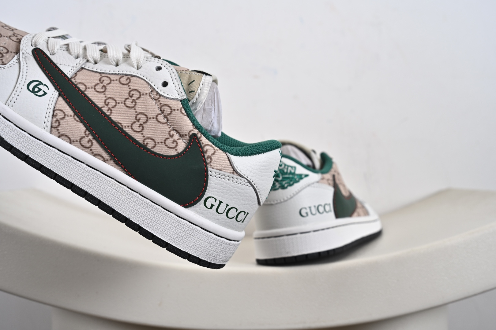 定制版Gucci x Travis Scott x Air Jordan 1 Low 古驰古奇 x AJ1 低帮 白绿帆布倒钩 DZ5899-003