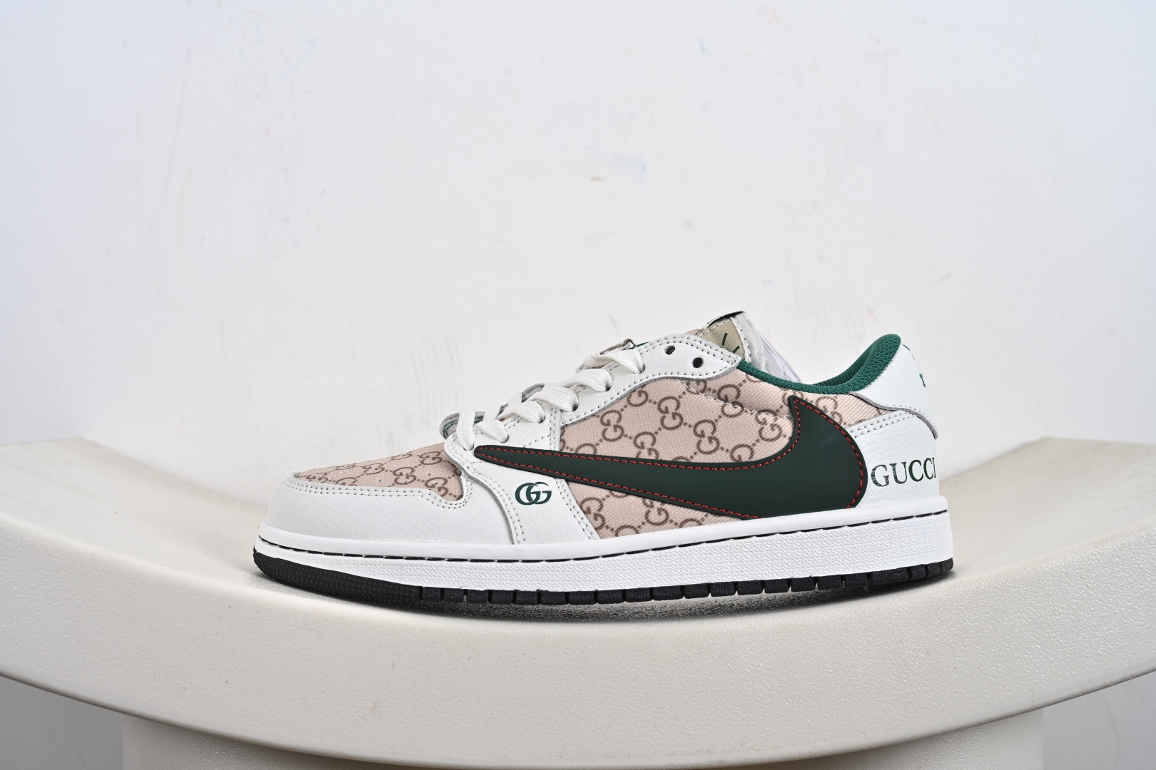 定制版Gucci x Travis Scott x Air Jordan 1 Low 古驰古奇 x AJ1 低帮 白绿帆布倒钩 DZ5899-003