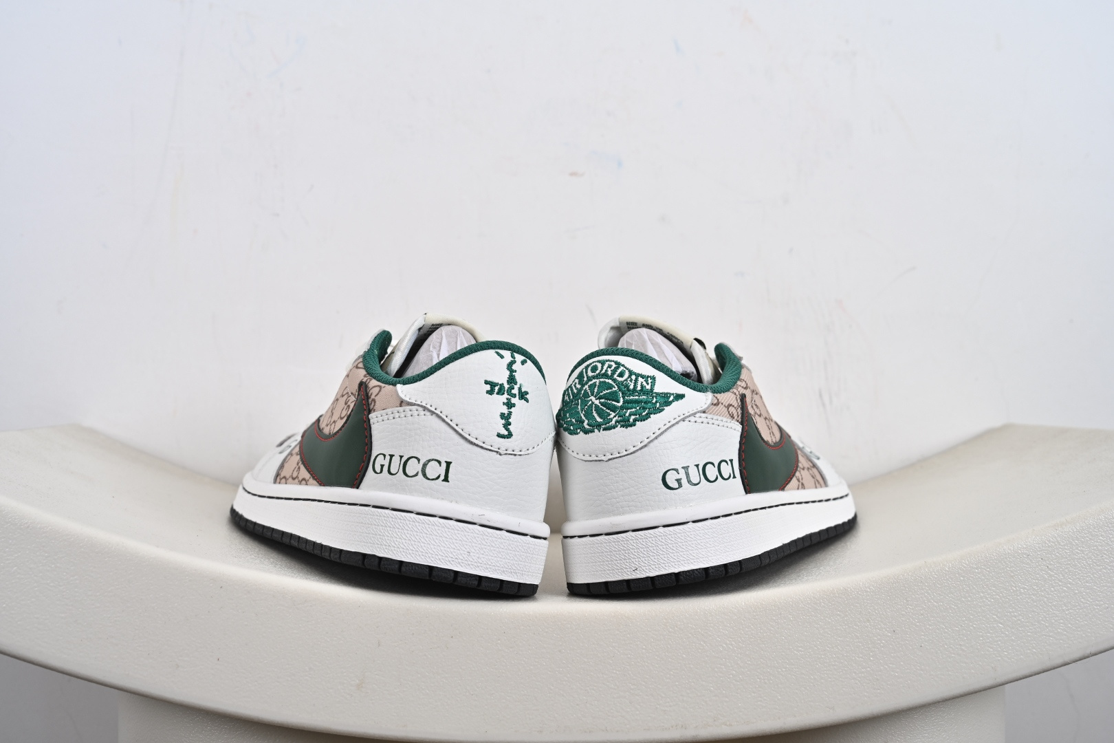 定制版Gucci x Travis Scott x Air Jordan 1 Low 古驰古奇 x AJ1 低帮 白绿帆布倒钩 DZ5899-003