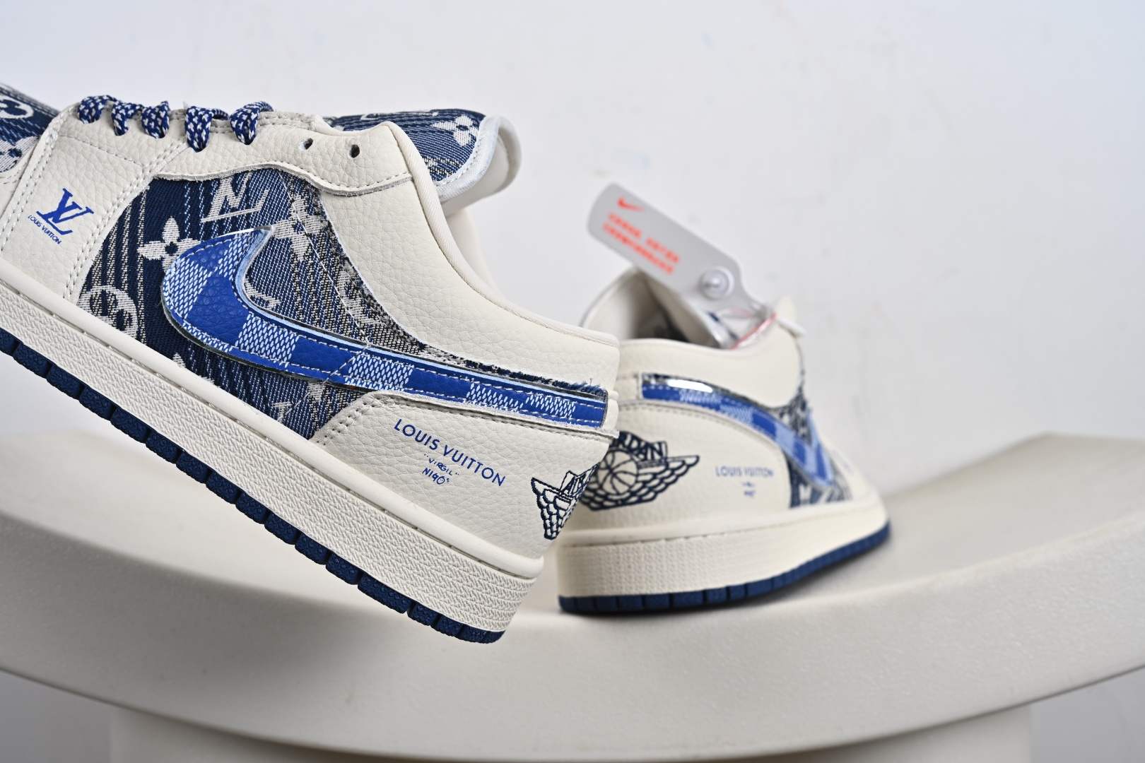 高端定制Air Jordan 1 Low AJ1 乔1 “LV路易威登联名---白蓝帆布印花”高端定制 低帮复古篮球鞋 QG1988-009