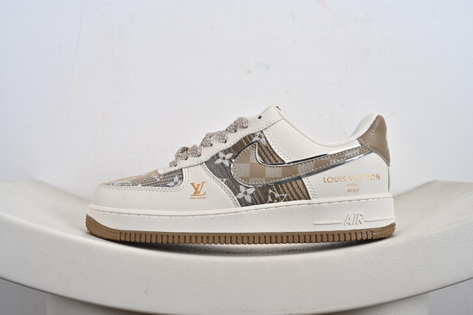 高端定制Nike Air Force 1 '07 Low “路易威登LV联名--- 米白黄帆布印花” 高端定制 低帮休闲板鞋 XL1979-107