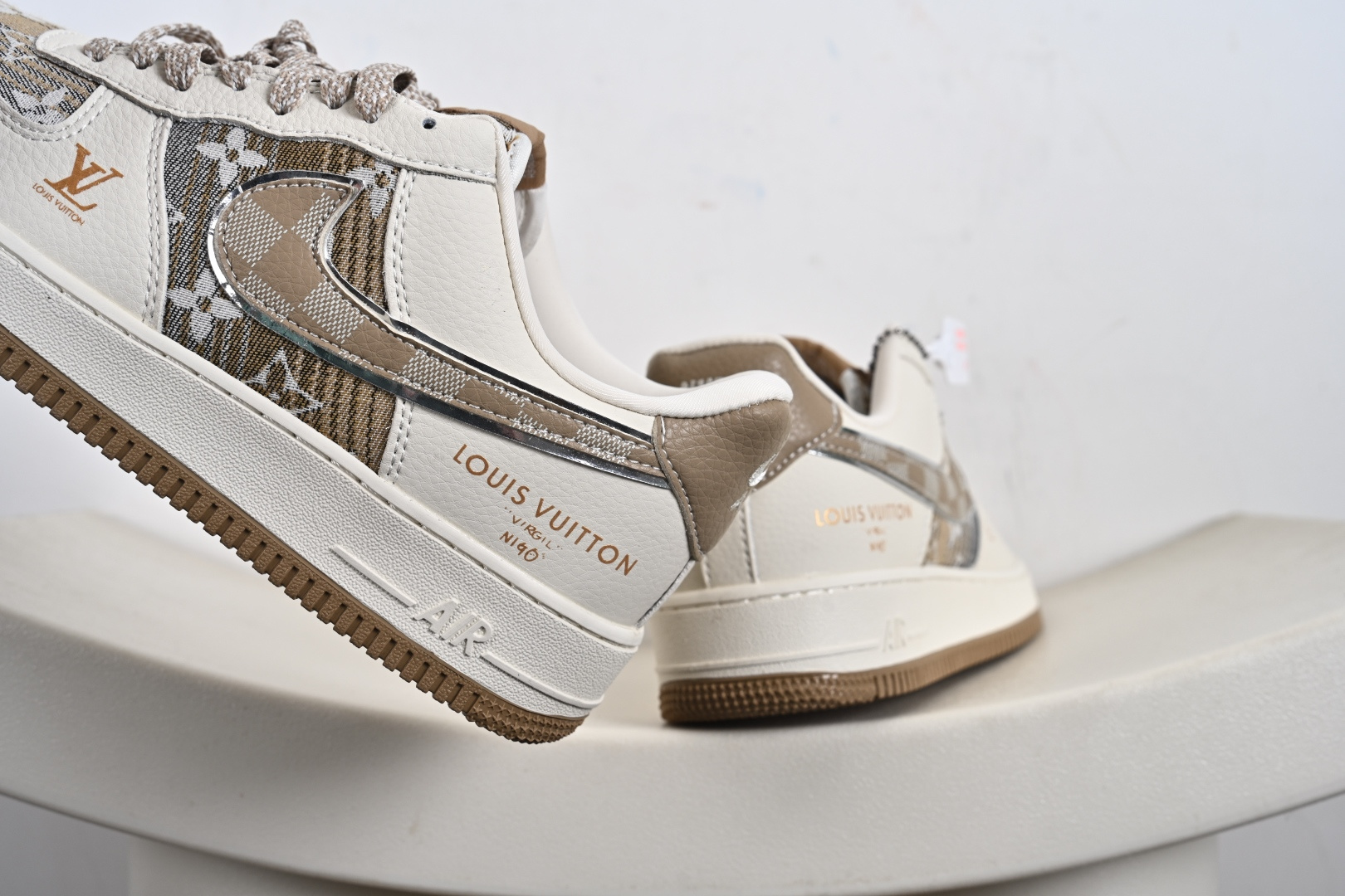 高端定制Nike Air Force 1 '07 Low “路易威登LV联名--- 米白黄帆布印花” 高端定制 低帮休闲板鞋 XL1979-107