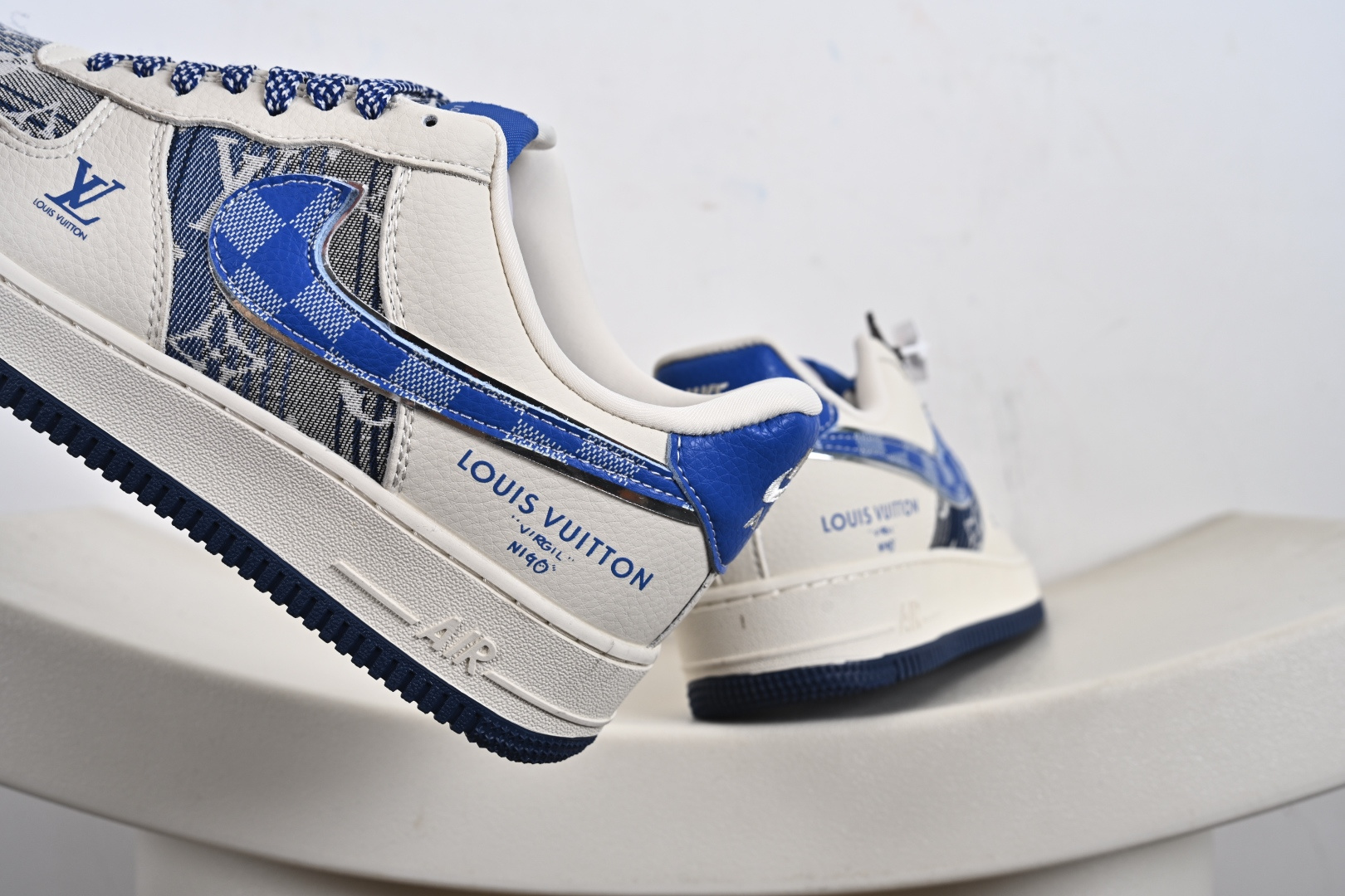 高端定制Nike Air Force 1 '07 Low “路易威登LV联名--- 米白蓝帆布印花” 高端定制 低帮休闲板鞋 XL1979-106