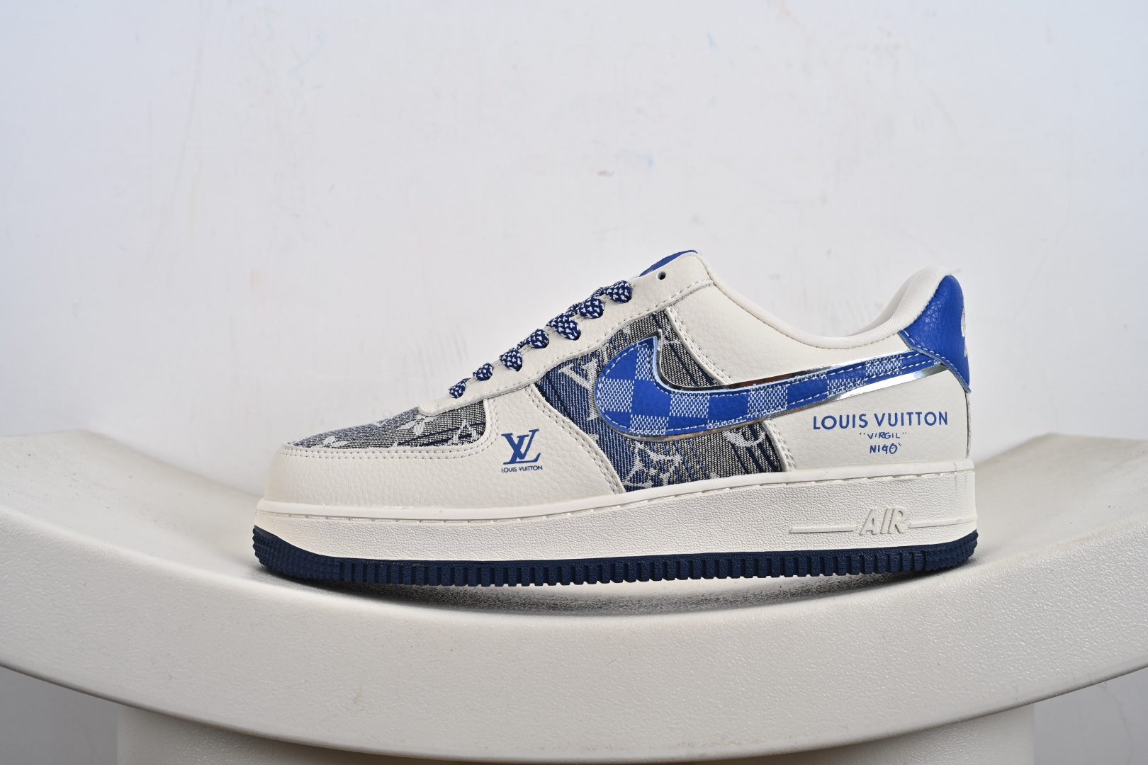 高端定制Nike Air Force 1 '07 Low “路易威登LV联名--- 米白蓝帆布印花” 高端定制 低帮休闲板鞋 XL1979-106
