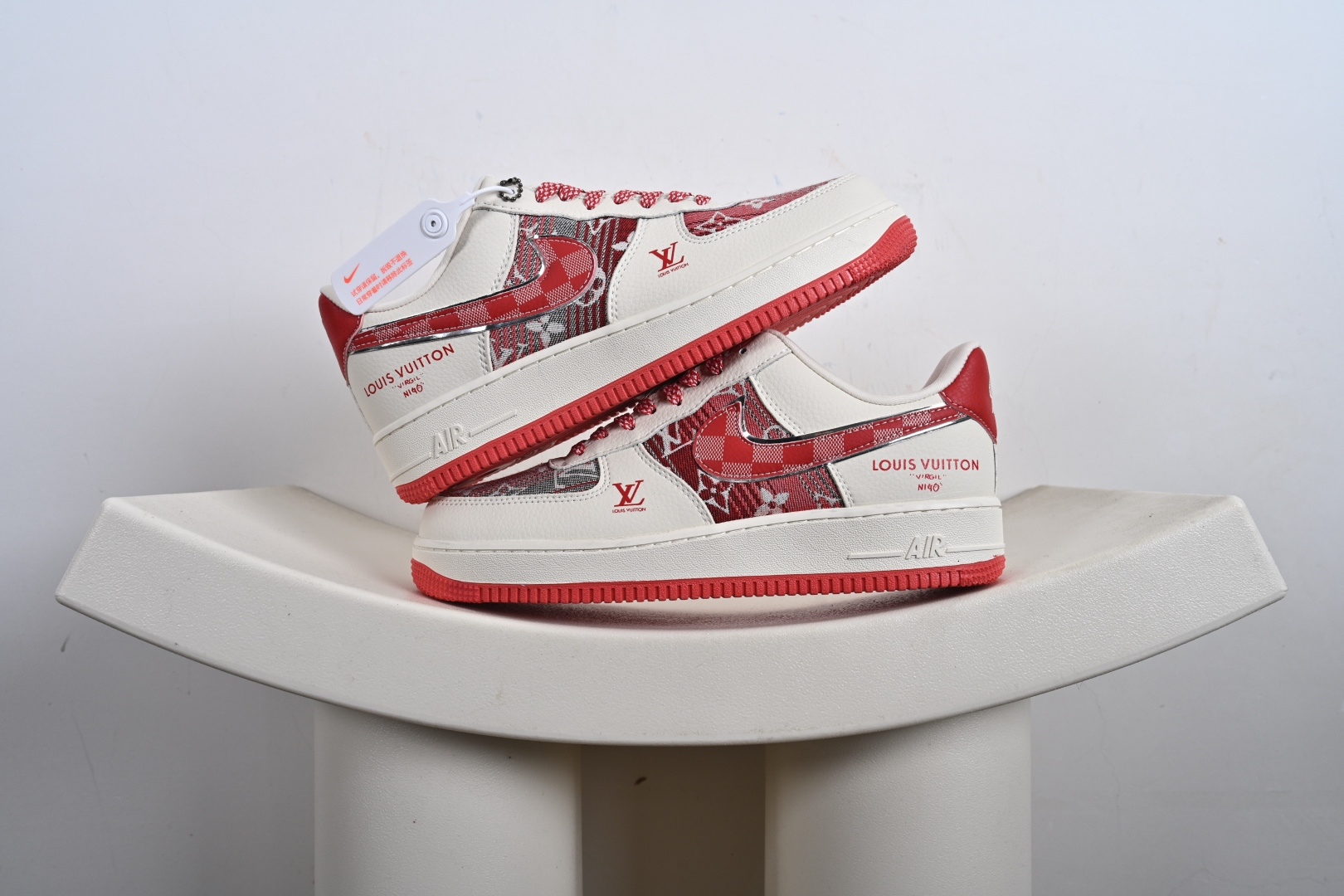 240 高端定制Nike Air Force 1 '07 Low “路易威登LV联名--- 白红帆布印花” 高端定制 低帮休闲板鞋 XL1979-109