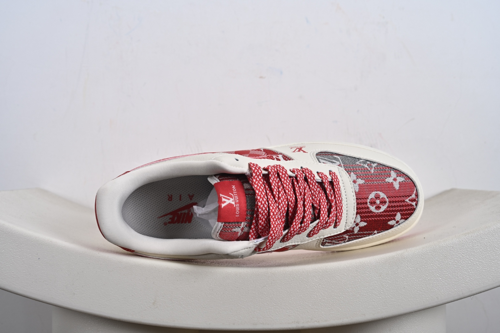 240 高端定制Nike Air Force 1 '07 Low “路易威登LV联名--- 白红帆布印花” 高端定制 低帮休闲板鞋 XL1979-109