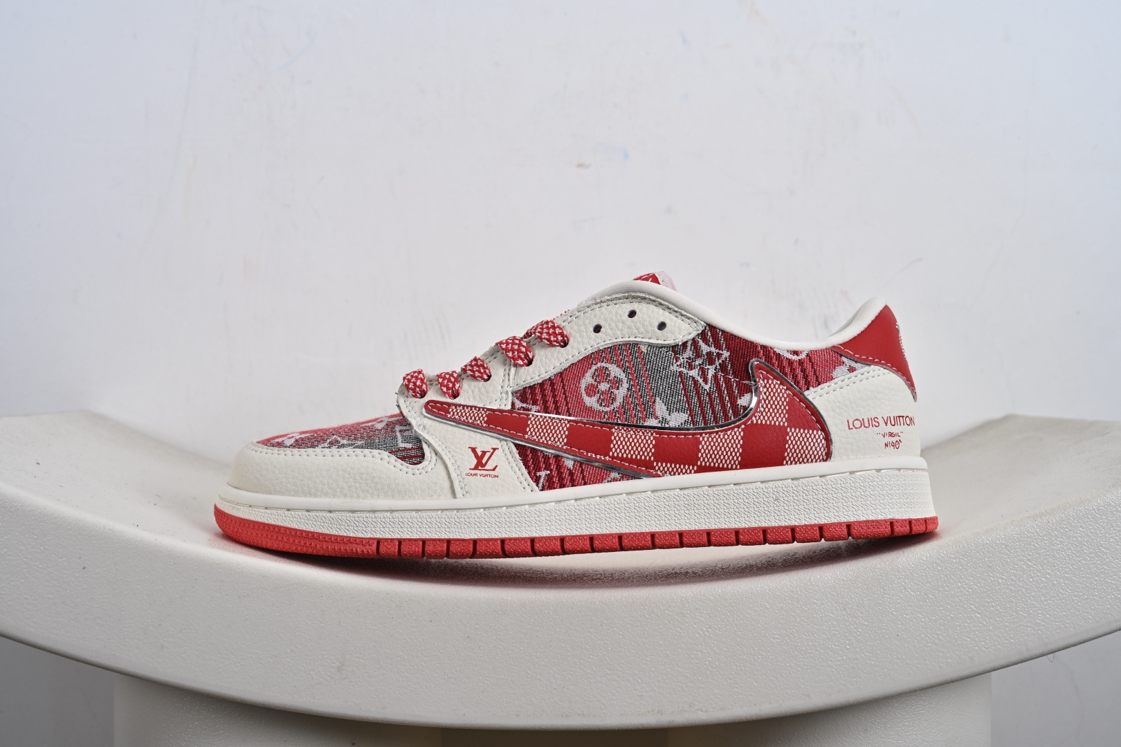 Travis Scott x Fragment Design x Jordan Air Jordan 1 Low SP “路易威登LV联名---奶白红帆布LV印花” XS2025-067