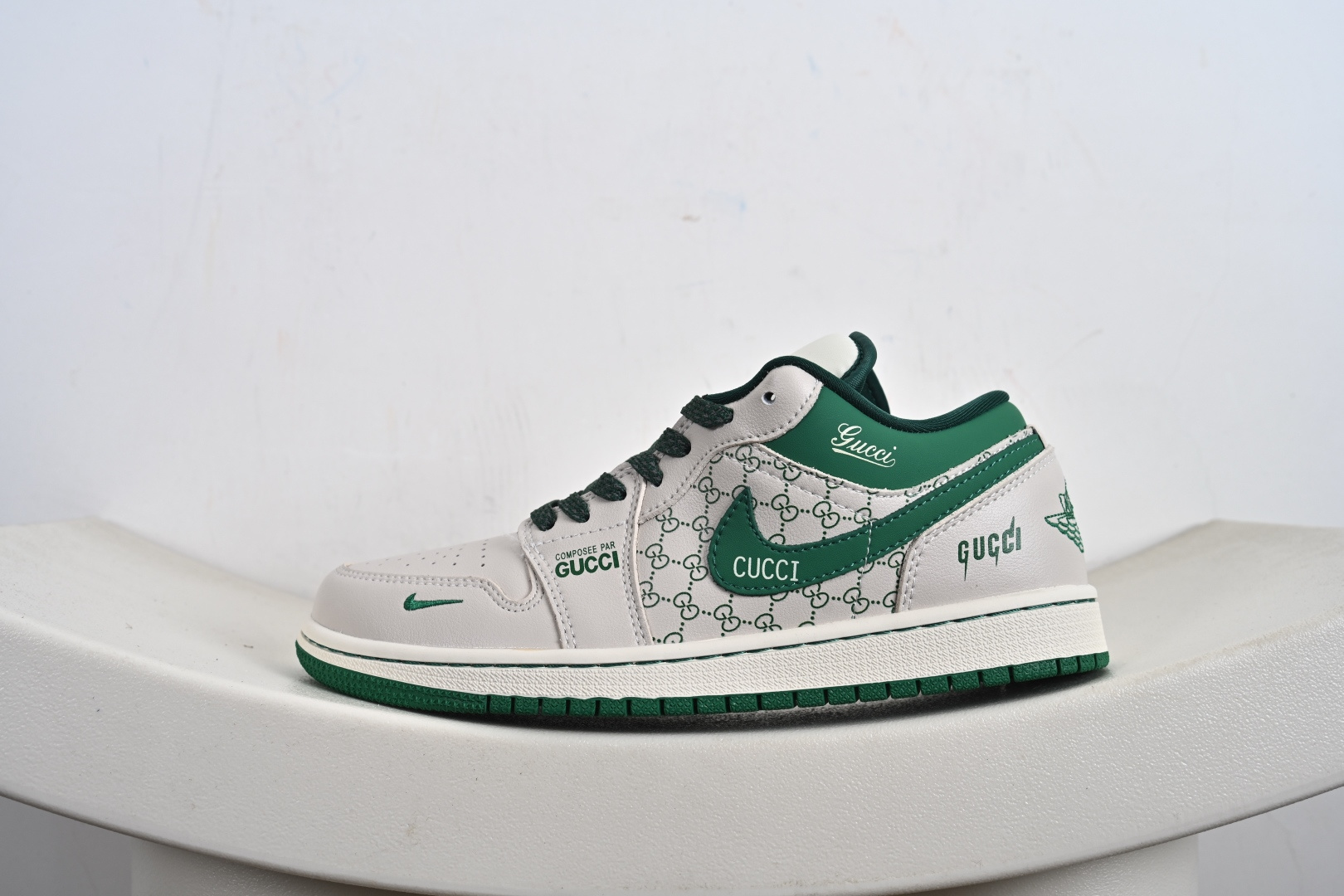 260 定制版 高端定制Air Jordan 1 Low AJ1 乔1 “古驰联名---米白灰绿古驰印花”高端定制 低帮复古篮球鞋 QD1988-001