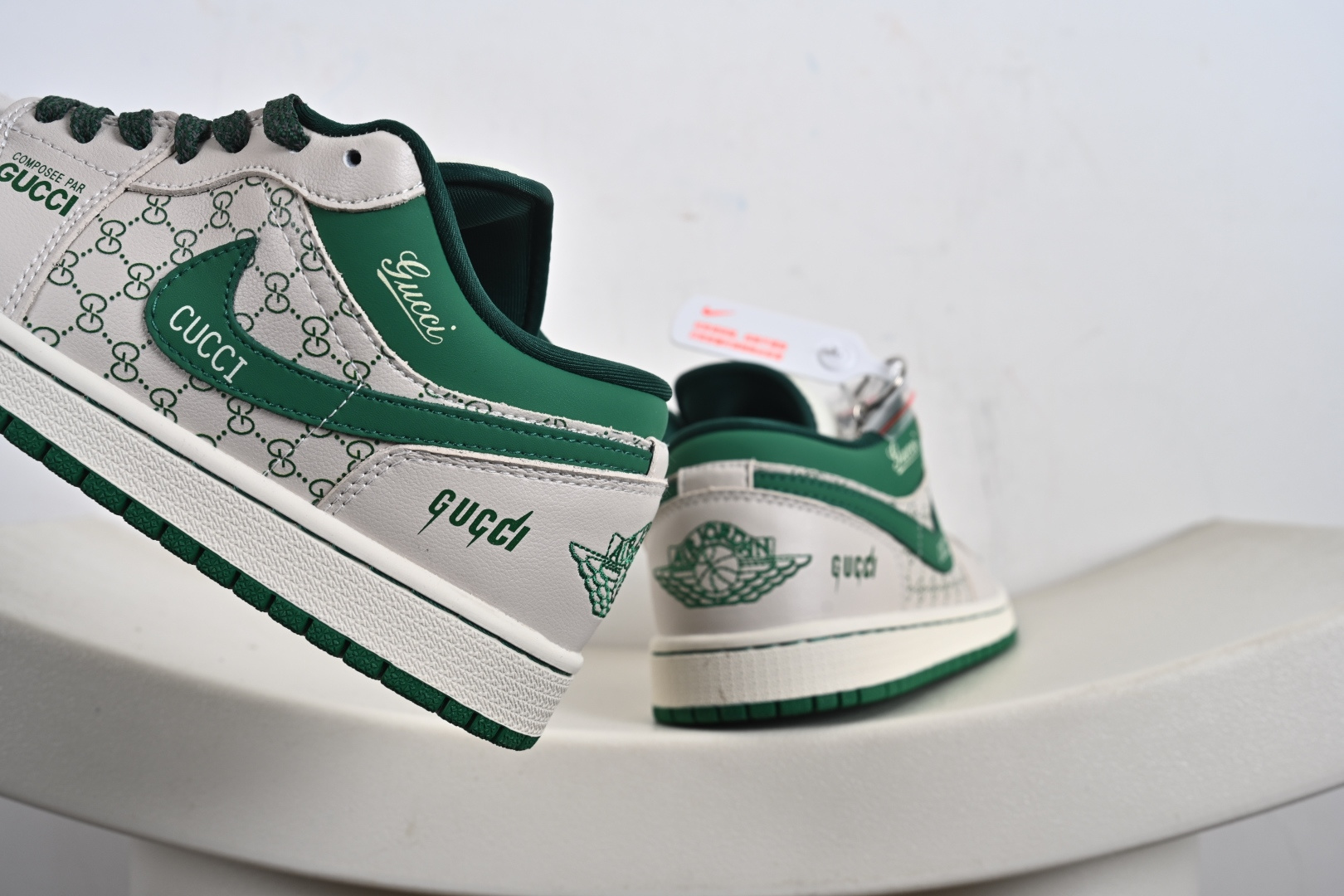 260 定制版 高端定制Air Jordan 1 Low AJ1 乔1 “古驰联名---米白灰绿古驰印花”高端定制 低帮复古篮球鞋 QD1988-001