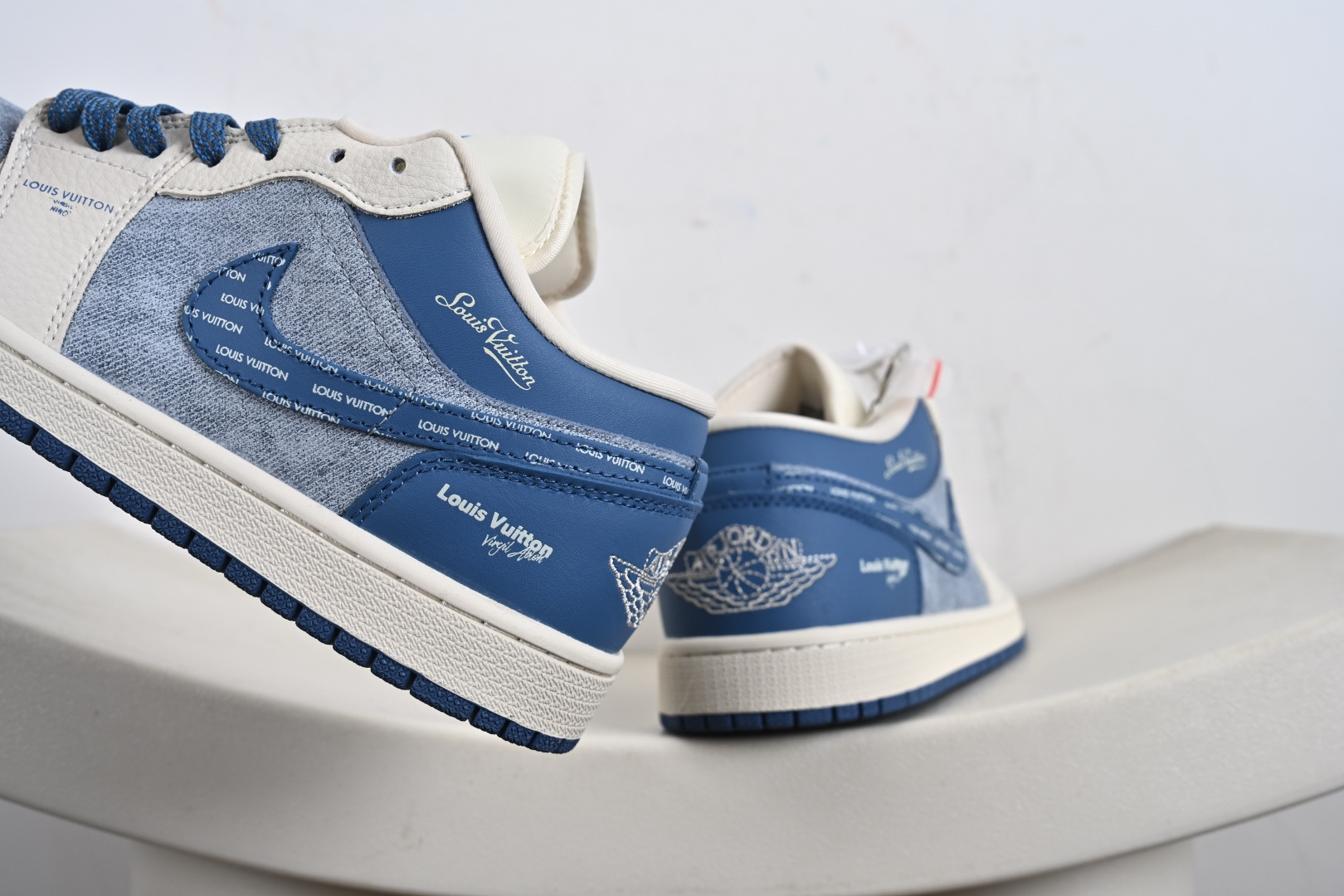 定制版 高端定制Air Jordan 1 Low AJ1 乔1 “联名---灰牛仔深蓝钩 高端定制 低帮复古篮球鞋 QD1988-003