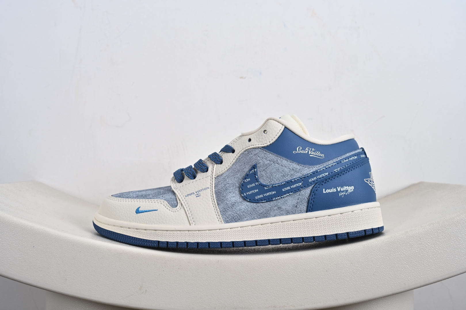 定制版 高端定制Air Jordan 1 Low AJ1 乔1 “联名---灰牛仔深蓝钩 高端定制 低帮复古篮球鞋 QD1988-003