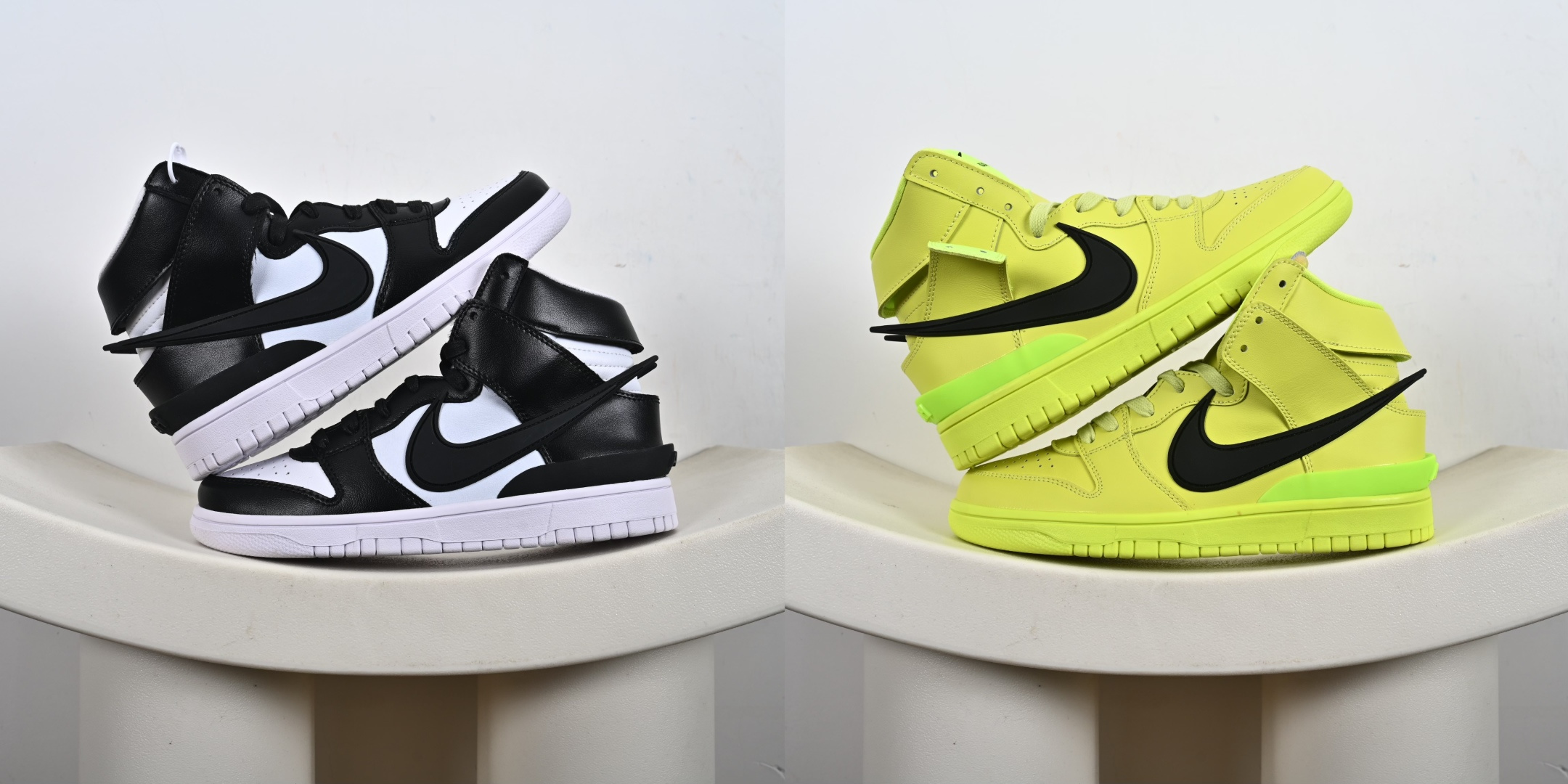 #合集💕
本地💰270优势放店
NIKE DUNK HI / AMBUSH 联名款黑白熊猫高帮休闲板鞋 CU7544-300、LF2428-001、
#通过黑白撞色与夸张 Swoosh 的视觉冲突，营造复古气氛之下的时尚气质。服饰方面则采用洛杉矶湖人和布鲁克林篮网 Logo 为核心，将训练服饰进行重新演绎。贯穿双肩的醒目标志，视觉冲击极为强烈。 搭配黑白双色尽显街头气质。鞋款最大亮点在于侧身 Swoosh Logo 延至后跟并超过鞋身，以夸张设计带来辨识度的提升，醒目效果极强。鞋舌与后跟处均饰有 AMBUSH 字样，鞋款联名身份不言而喻  
尺码：36-46（半）-Y5-F3