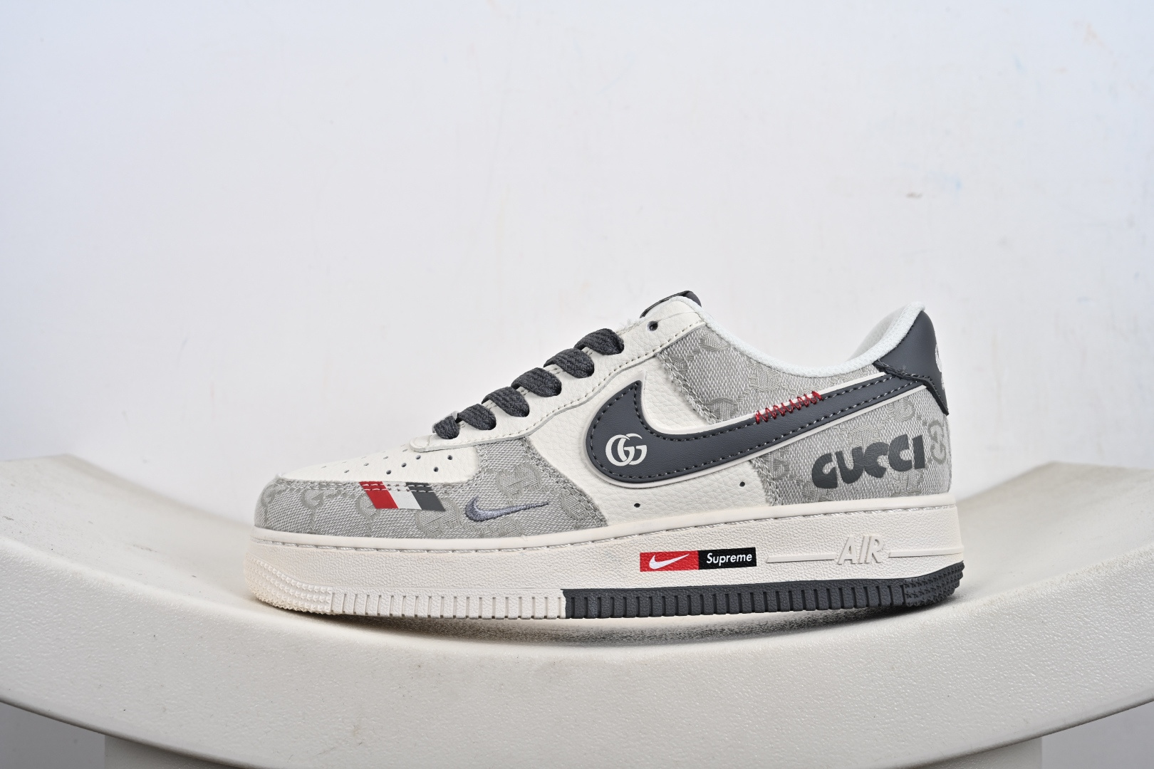 定制版 Nike Air Force 1'07 Low 古驰联名 花纹米灰红 空军一号低帮休闲板鞋 MZ9588-808