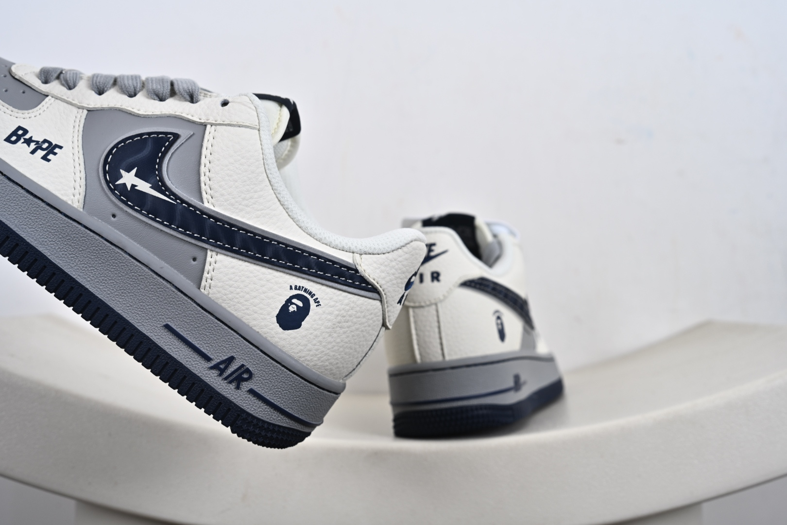 定制版Nike Air Force 1'07 Low 猿人头BaPe联名 米灰蓝 空军一号低帮休闲板鞋 SM6668-111