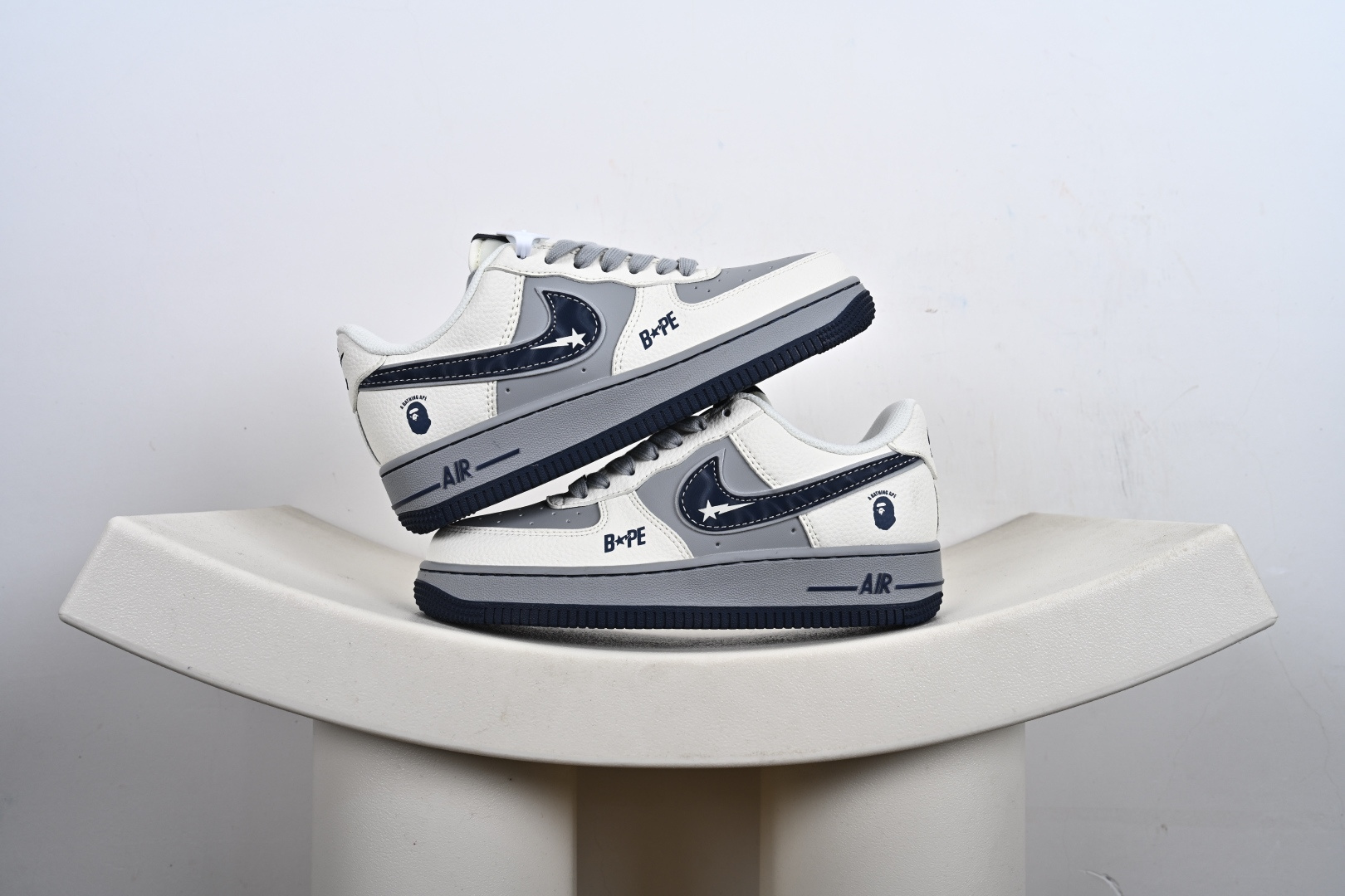 定制版Nike Air Force 1’07 Low 猿人头BaPe联名 米灰蓝 空军一号低帮休闲板鞋 SM6668-111