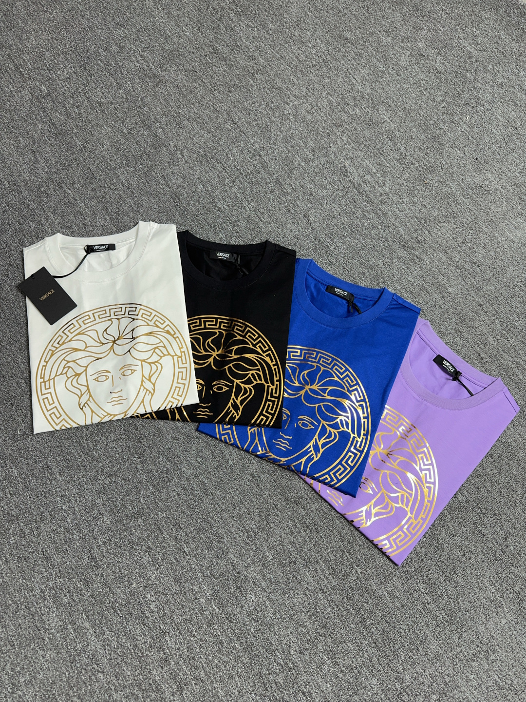 Versace Medusa Gold Foil Print Cotton T-Shirt - Spring/Summer Collection