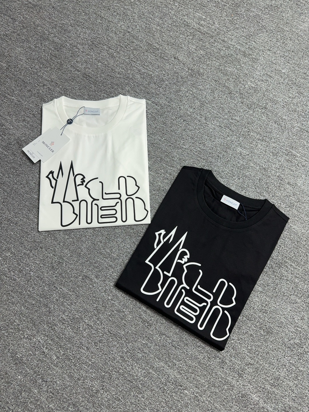 Moncler Men's Crew Neck T-Shirt with Abstract Logo, Black and White, Cotton