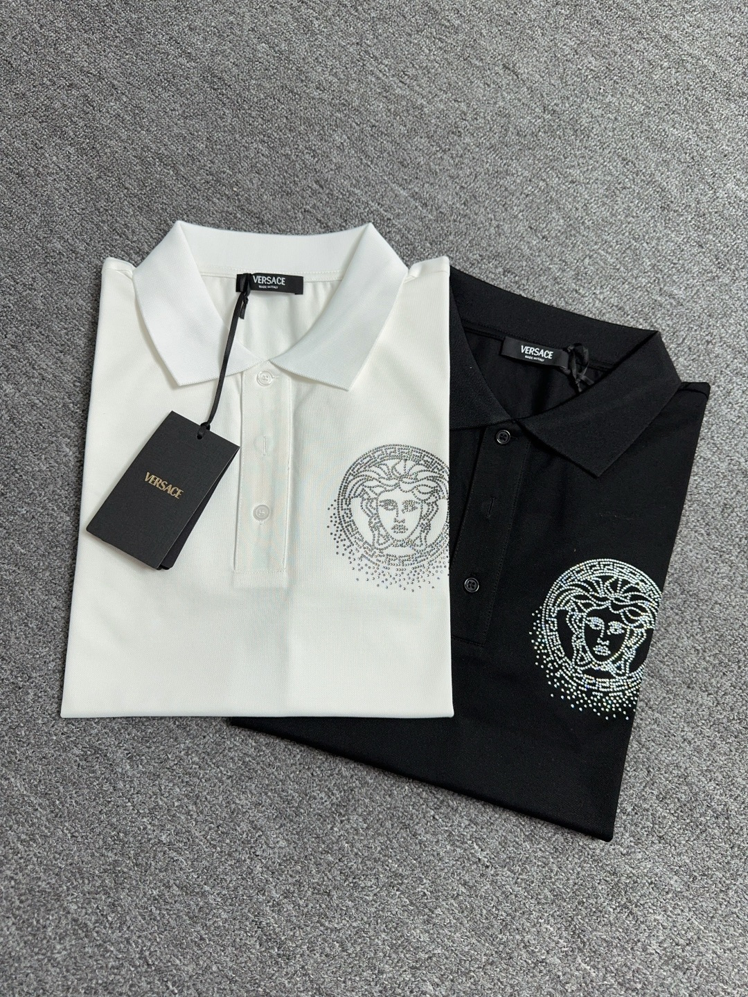 Versace Men's Crystal Fading Medusa Logo Polo Shirt - Black & White