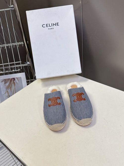 Celine Triomphe Striped Espadrille Mules with Shearling Lining 1 Celine Triomphe Striped Espadrille Mules with Shearling Lining