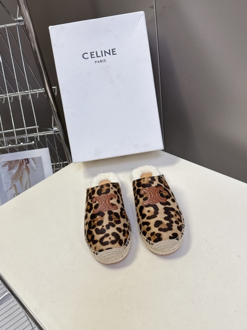 Celine Triomphe Leopard Print Shearling Lined Espadrille Mules 1 Celine Triomphe Leopard Print Shearling Lined Espadrille Mules