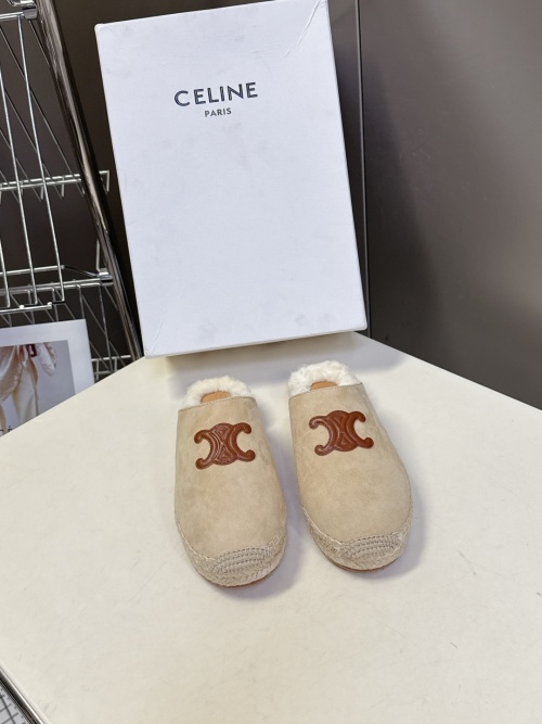 Celine Triomphe Winter Mules: Cozy Suede Slippers with Shearling Lining
