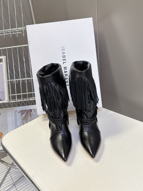 Isabel Marant Women's Black Leather Heeled Boots with Fringe Detail 1 Isabel Marant Women's Black Leather Heeled Boots with Fringe Detail