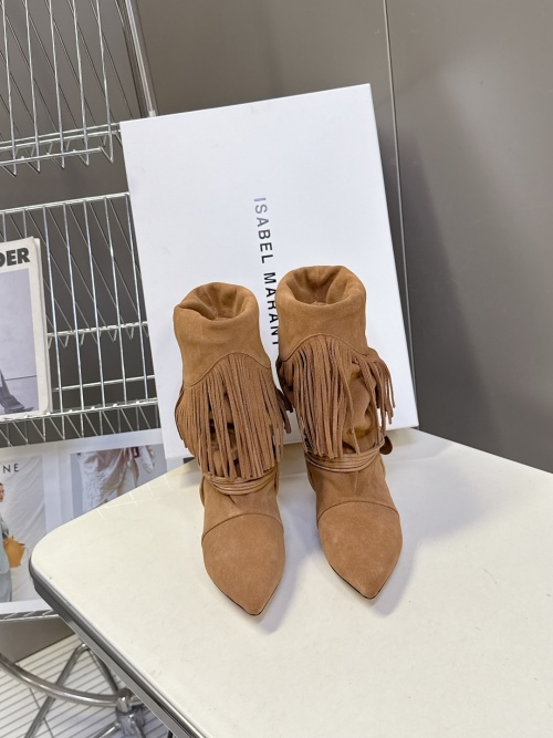 Isabel Marant Suede Heeled Boots with Fringe Detail - Ankle Booties 1 Isabel Marant Suede Heeled Boots with Fringe Detail - Ankle Booties