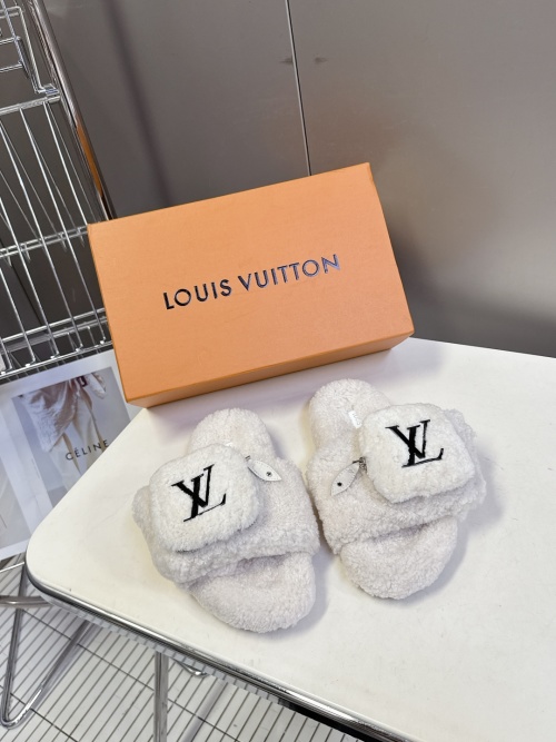 Louis Vuitton Women's Shearling Mule Slippers with Signature LV Logo 1 Louis Vuitton Women's Shearling Mule Slippers with Signature LV Logo