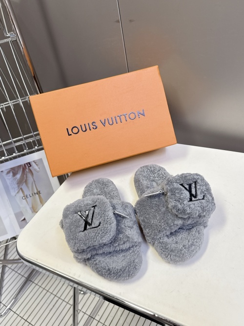 Louis Vuitton Grey Shearling Dream Slippers | Cozy Winter Style 1 Louis Vuitton Grey Shearling Dream Slippers | Cozy Winter Style