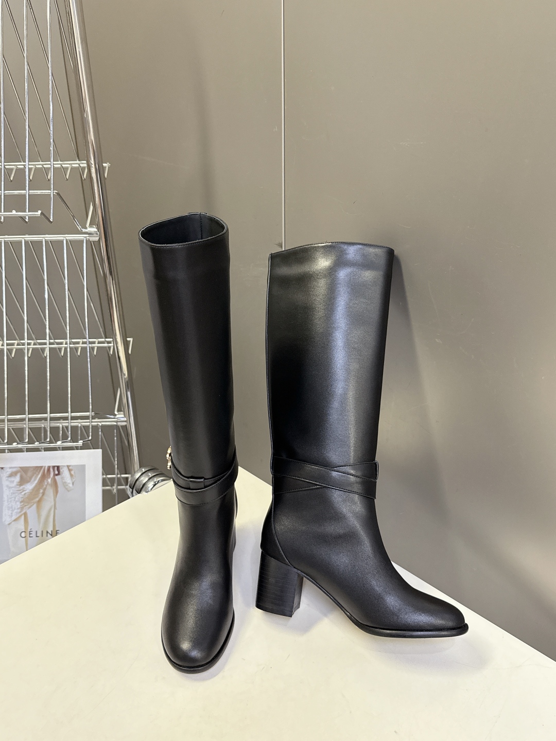 Celine Women's Black Leather Heeled Knee High Boots with Logo Accent 5 cmp i1758196616906 7678 0 2