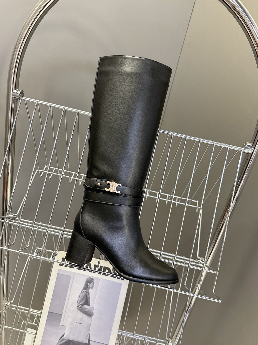 Celine Women's Black Leather Heeled Knee High Boots with Logo Accent 2 cmp i1758196616907 2081 0 4