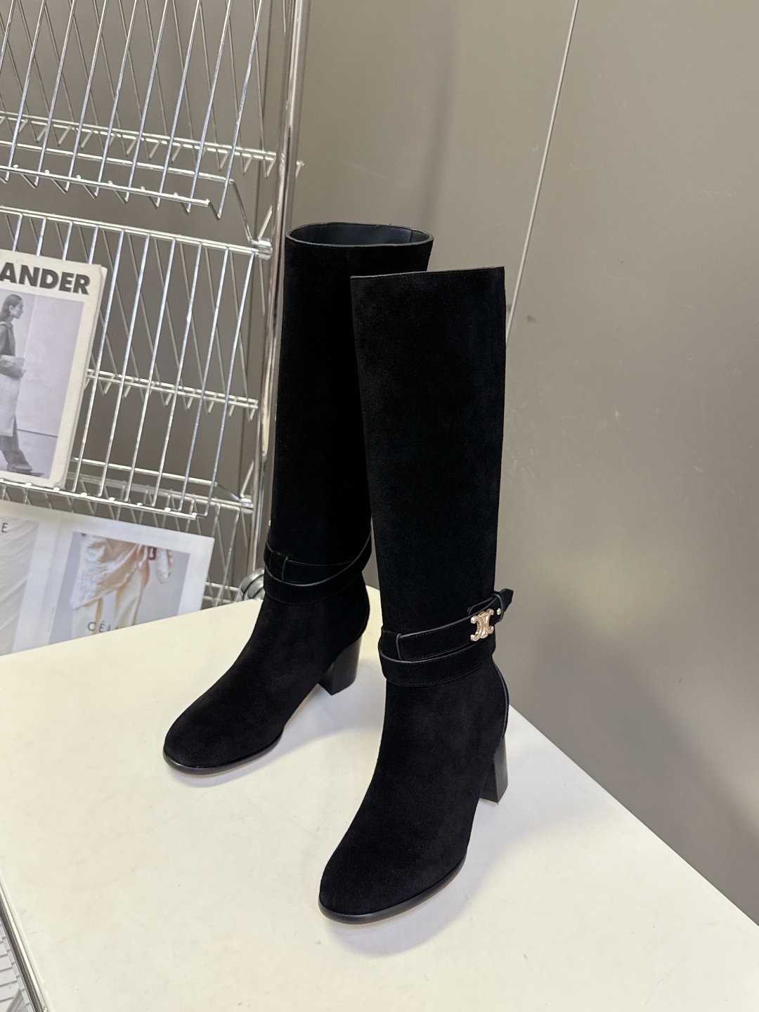 Celine Women's Black Leather Heeled Knee High Fashion Boots 6 cmp i1758196949381 8822 0 3